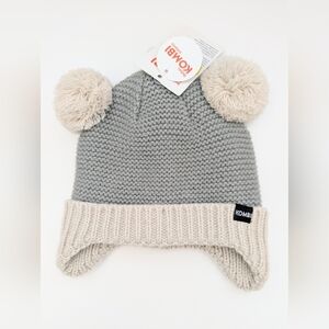NWT Kombi Baby (0-3 Months) Knit Fleece-Lined Pom-Pom Hat w/Ear Flaps